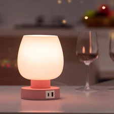Touch Bedside Table Lamp-Pink Small Lamp for Bedroom with USB C+A Charging