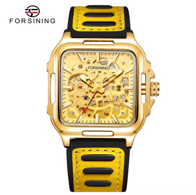 Forsining Men s Automatic Square Transparent Waterproof Watch