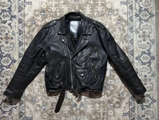 Vtg 1990s L.A. ROXX Black Motorcycle Leather Jacket Coat Distressed Mens 48