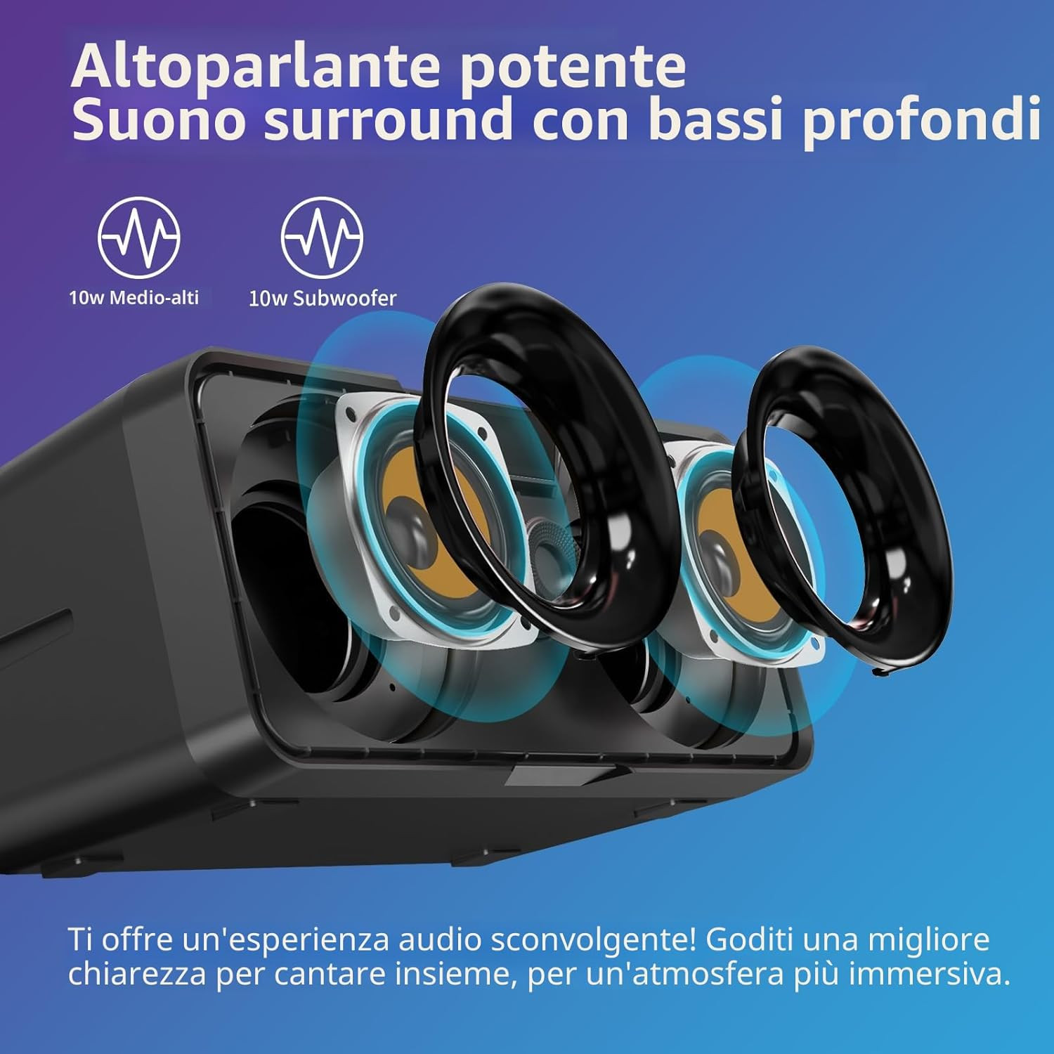 Impianto Karaoke Completo Portatile: Cassa Bluetooth Professionale LED - 3