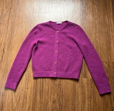 The Row Cardigan Sweater Small Purple Ribbed Cashmere Button Front FLAWS READ