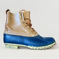 LL Bean Mens 8 Inch Duck Boots Size 8 Maine Hunting Insulated Leather Blue Brown