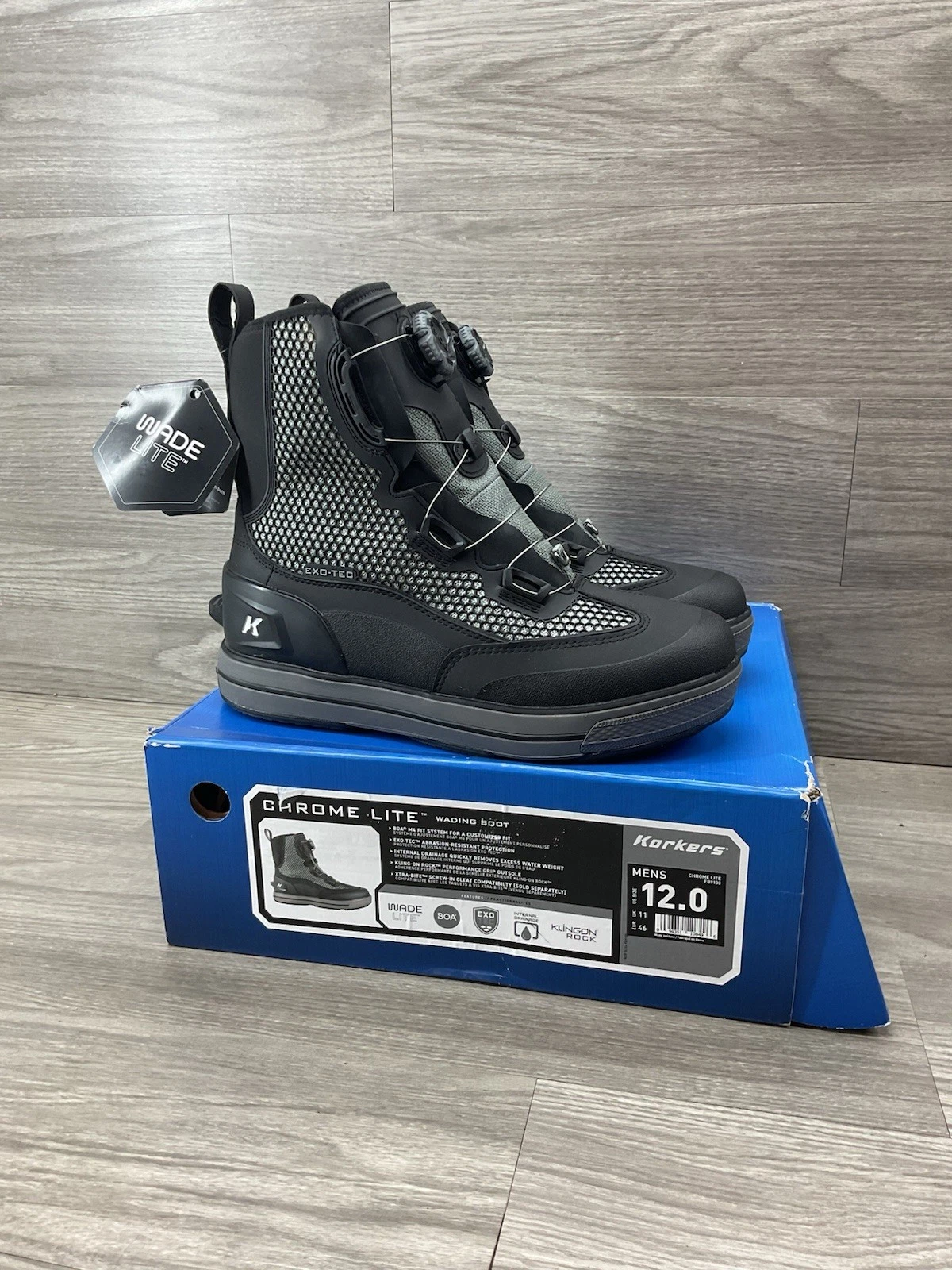 Korkers Fb9100-12 Chrome Lite BOA Wading Boots for Men - Black/Grey - 12