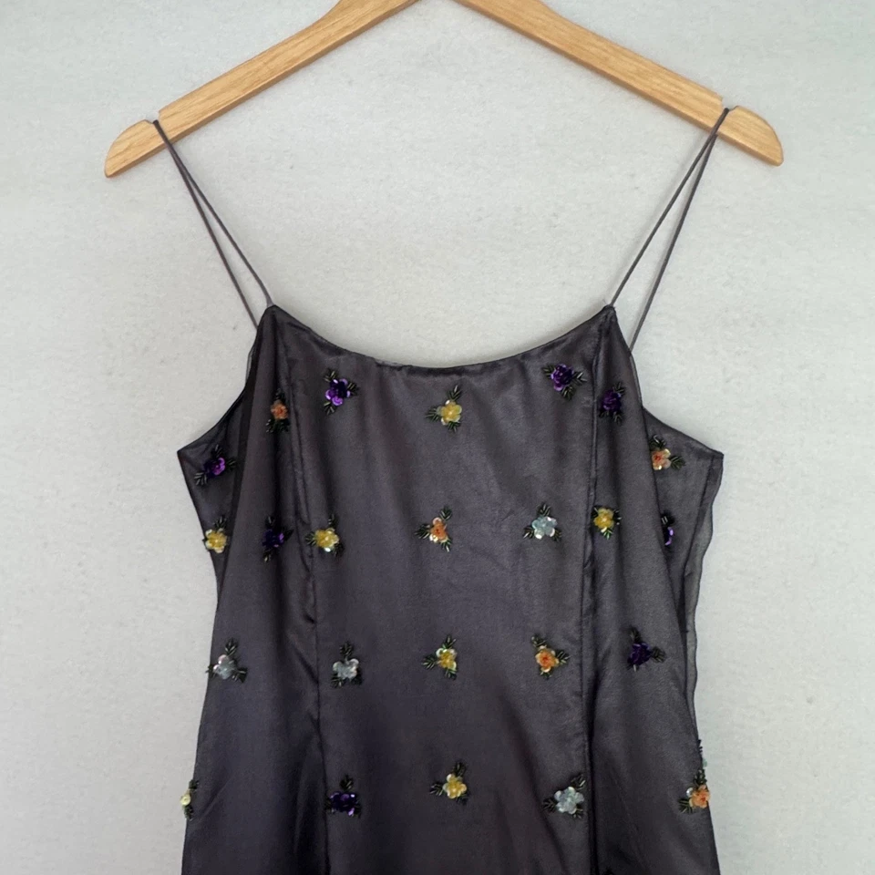 Womens Vtg Papell Boutique Evening Gray Beaded Floral Slip Maxi Gown Dress 6 90s - Image 2 of 4