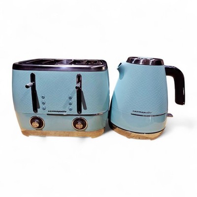 Beko Duck Egg Teal & Chrome Cosmopolis Retro Wasserkocher & 4 Scheiben Toaster Set | Gebraucht