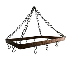 Hammered Solid Copper Ceiling Chain Mount Hanging Pot/Pan Rack 10 Hooks 30"x22"