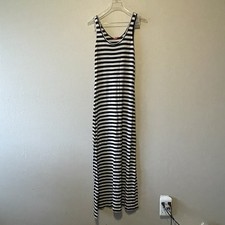 Zenana, Women’s Black & White Striped Sleeveless Summer Maxi Dress, Size M