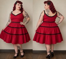 Size 26 PLUS SIZE RED BLACK TIERED 1950S GYPSY VINTAGE DRESS RETRO LOW STOCK
