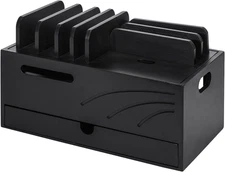 Natural Bamboo Charging Station Rack for Multiple Devices Cable Cord Management 