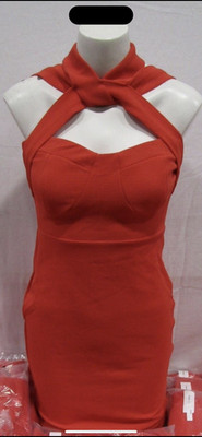 Venus Dress Womens Small Red Halter Bodycon Midi Textured Knit Cocktail Party