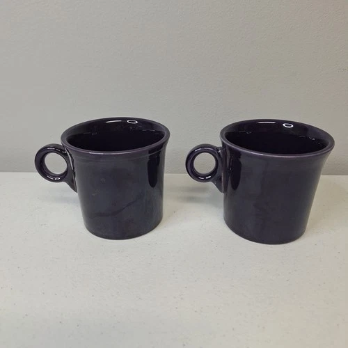 Set of 2 Fiesta HLC USA Plum Purple Circle Ring Handle Coffee Mugs Pair