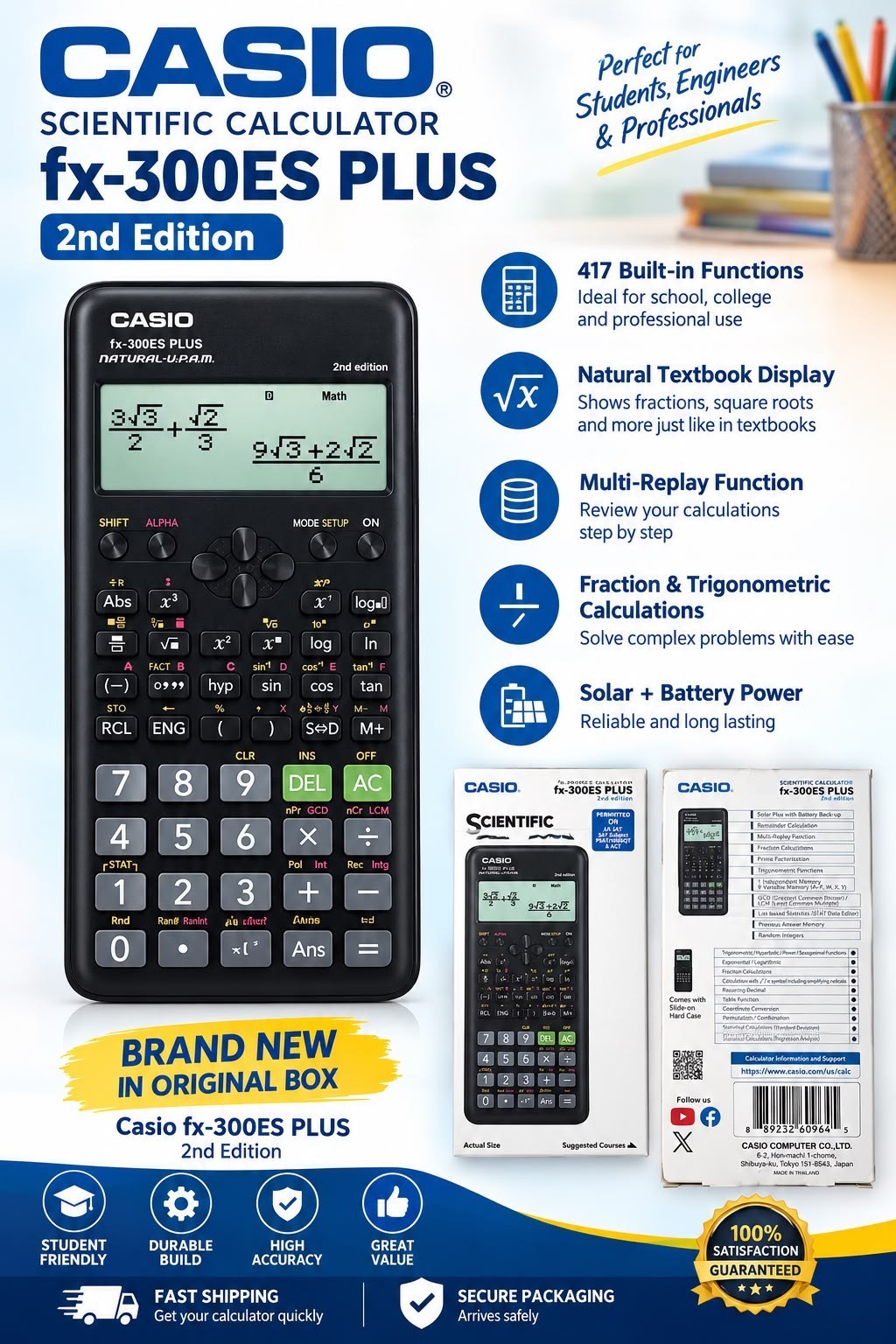 Casio FX-300ES Plus Scientific Calculator Black [New — Verified Condition]