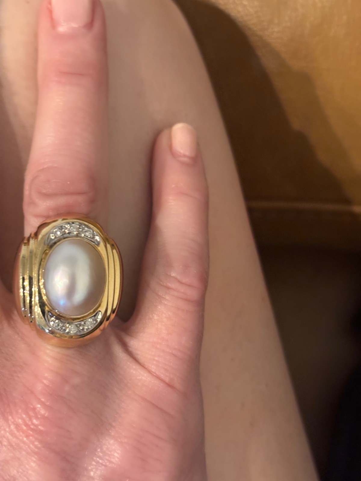 Authentic Solid Gold Pearl with Pave Diamonds Vin… - image 2