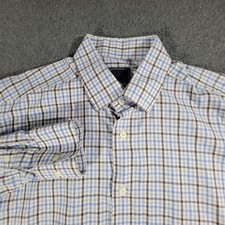 David Donahue Dress Shirt Mens Size 16.5 32/33 Blue White Plaid