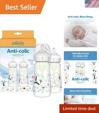 Natural Flow Anti-Colic Baby Bottle Duo - 9oz, Slow Flow, BPA-Free, Dino Style