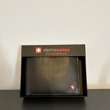 Alpine Swiss Black Bifold Men's Wallet Credit Card ID Window Folding Logo Accent