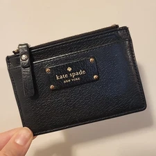 Kate Spade Grove Street Adi Black Leather Essential Card Holder Zip Wallet