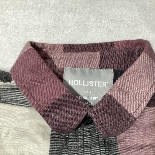 Hollister Relaxed Fit Shirt Size Small Maroon Black Mens Flannel Long Sleeve - Picture 5 of 8