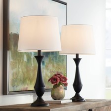 Joyce Modern Table Lamps 24" High Set of 2 Black Metal for Bedroom Living Room