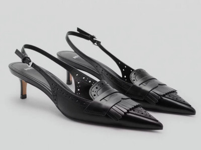 NEW MANGO MNG BLACK KILTIE FRINGE POINTED SLINGBACK SHOES SZ 37 US 6.5