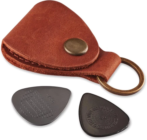 Leather Guitar Pick Holder Keychain, Case Small, Cognac 