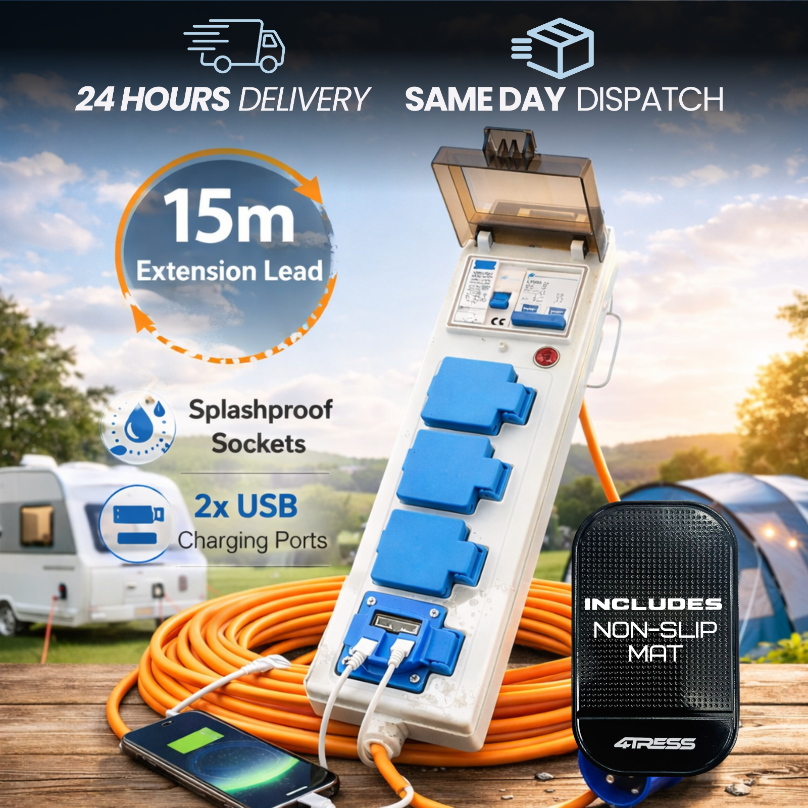 Camping Site Caravan Motorhome USB,5 Way Mobile Mains Electric Power CC429 +M