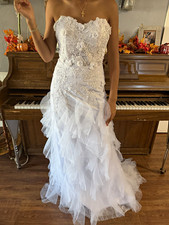 White Lace Tulle Sweetheart Mermaid Wedding Dress Corset Back Ruffles