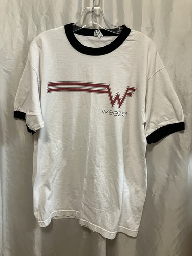 Weezer W Streak White/Black Adult Large Ringer T-Shirt Print Punk Rock