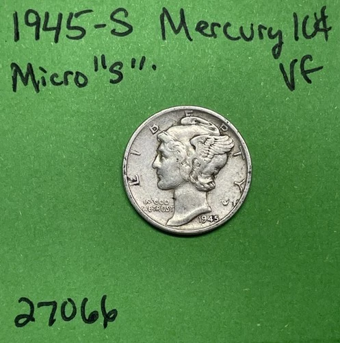 1945-S Mercury Dime 10c Micro “s” Vf Very Fine 90% Silver US Coin See Pics
