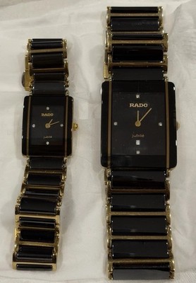 Matching Rado Integral Jubile Black Ceramic Gold His & Hers Excellent Condition