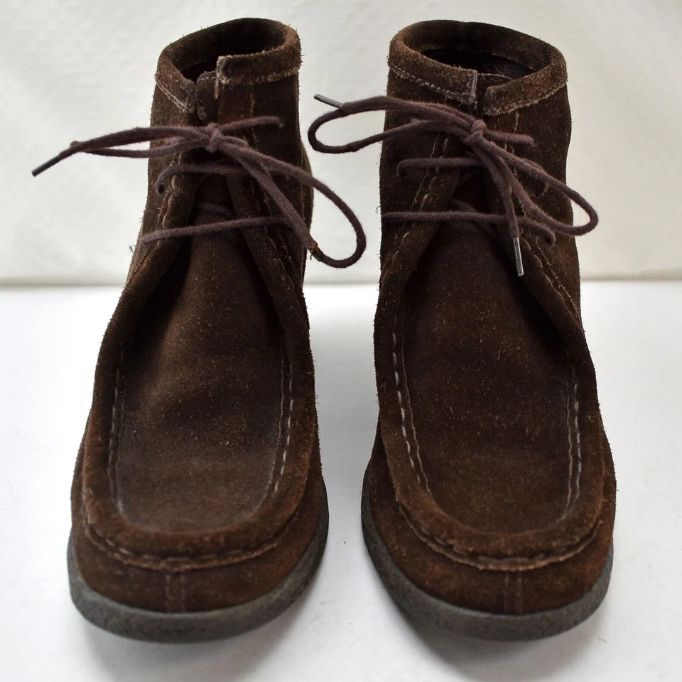 Banana Republic Wedge Heel Lace-Up Booties Brown Suede Leather - Women's 9.5 M - Image 3 of 4