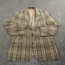 VTG Pendleton Jacket Mens 44 Beige Brown Plaid Wool Blazer Sport Over Coat USA