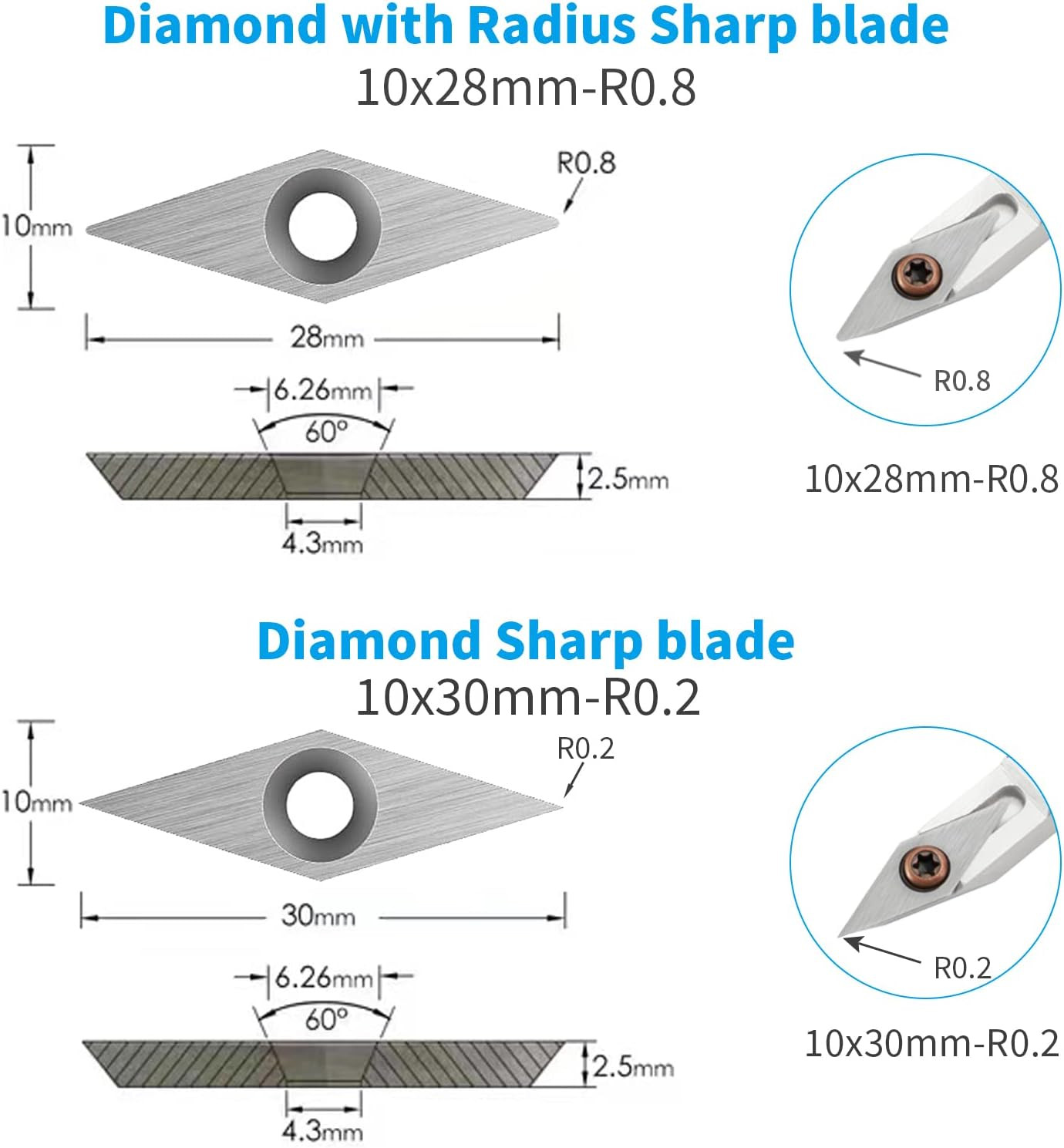 Plaquettes de coupe en carbure (10 pièces) pour outils de tournage sur bois ronds 12mm - 2