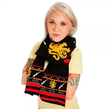 Adult Unisex Harry Potter Gryffindor Symbols Pattern Fair Isle Black Knit Scarf