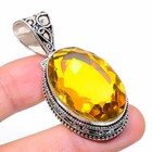 Vintage Jewelry Pendant 2.13" c194 Citrine Gemstone Handmade 925 Sterling Silver
