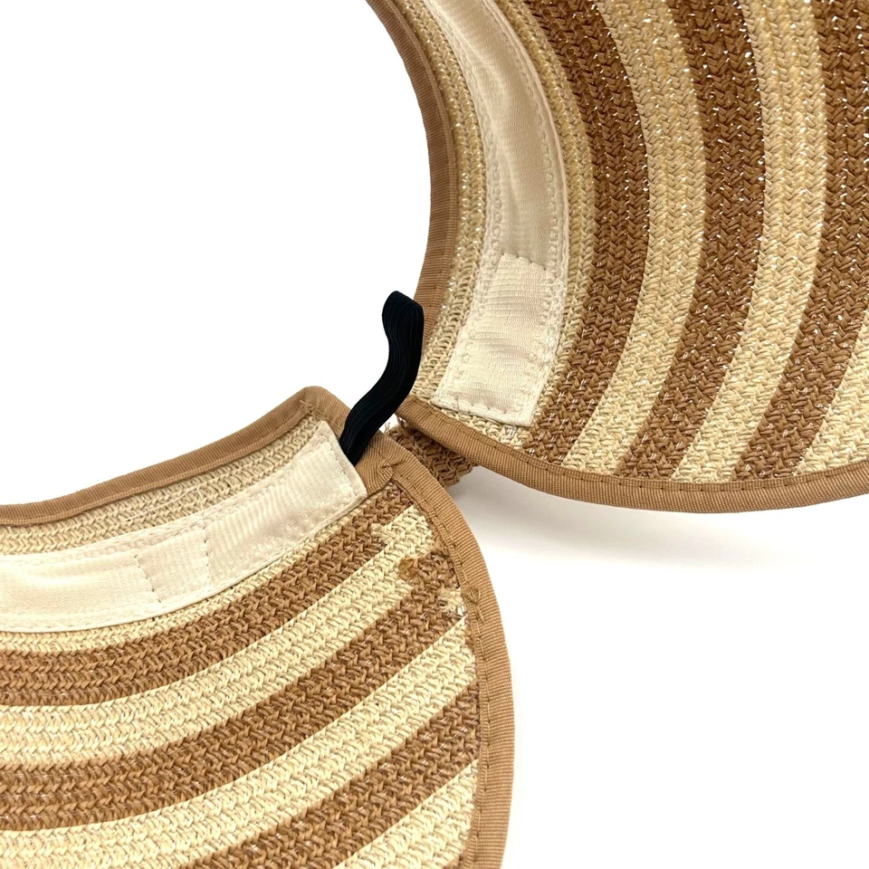 Magid шляпы NYC, желтовато-коричневый и Konjac, в полоску солнцезащитный козырек соломенная шляпа с бантом, гибкий, Fo - Изображение 4 из 4
