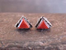 Zuni Indian Sterling Silver Triangular Spiny Oyster Post Earrings by Cachini