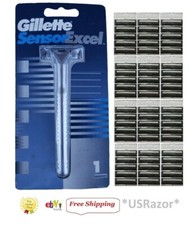 Gillette Sensor Excel Razor Metal Shaver Handle Blades USA 60 Refill Cartridges