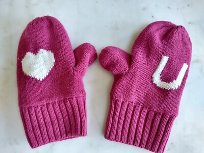 Baby Gap Kinder Mädchen rosa gefütterte Fäustlinge Handschuhe '  U' Gr. M/L - sehr guter Zustand