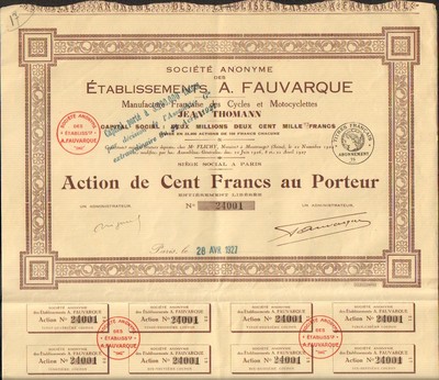 Aktion: Etablissements E. FAUVARQUE - JEAN THOMANN, Cycles & Motocycles (M)