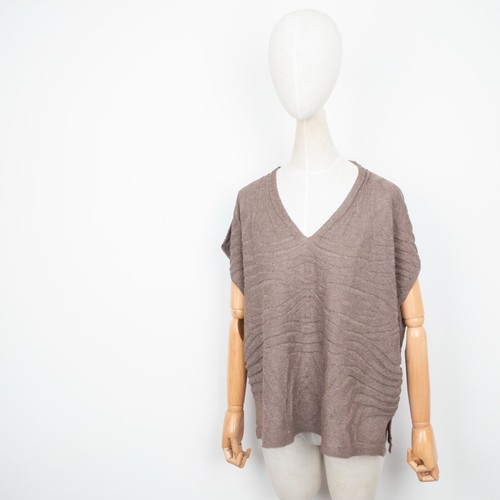 LE TRICOT PERUGIA Women's Loose Short Sleeve V-Neck Knitted Viscose T-Shirt M - Picture 2 of 9
