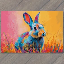 Art Print Bunny Rabbit Easter Color Explosion Whimsical Bright Pop Art Neon Fun