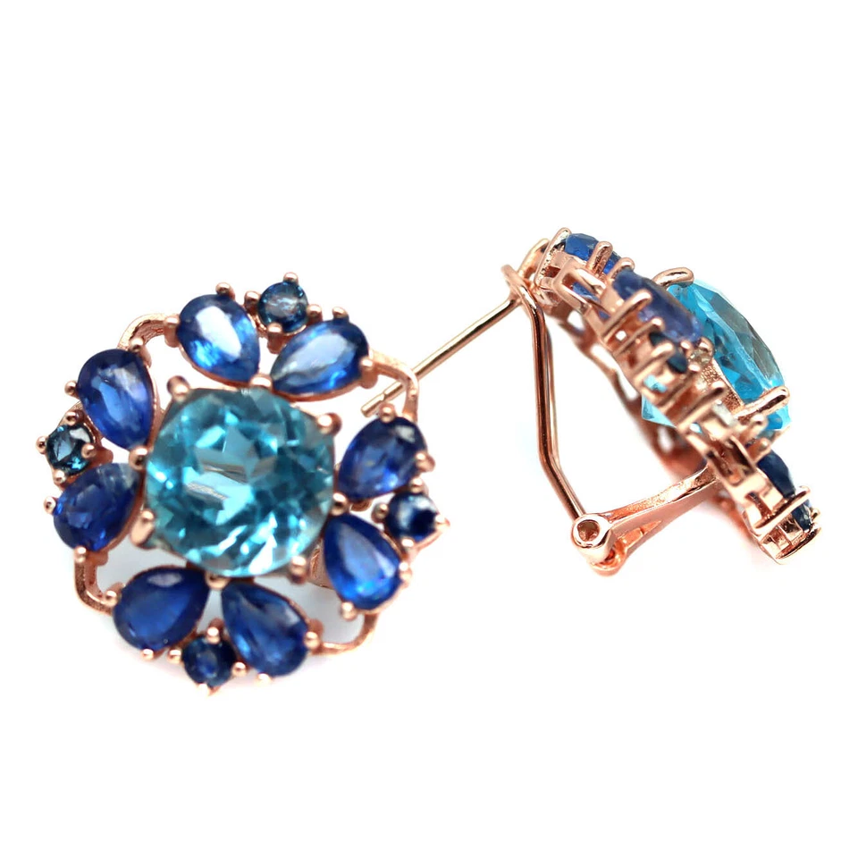 10 mm. Pendientes de topacio azul cielo y zafiro azul plata de ley 925 Foto 2 de 4