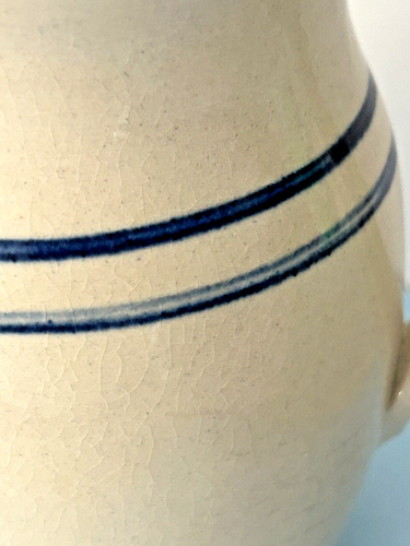 Vintage Signed Marshall Pottery Artisan Stoneware Pitcher Double Cobalt Stripes - Picture 6 of 7