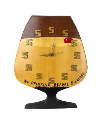 Vintage Hand Made Wooden Goblet Shaped Clock all 5's No Drinking Before 5