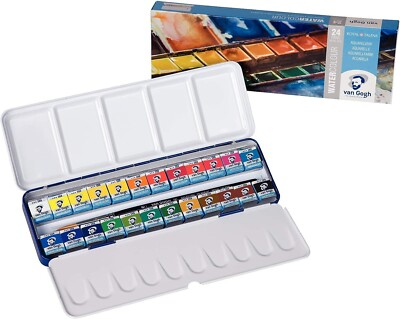 Royal Talens Van Gogh Watercolour Paint Set in Metal Tin 24 Half Pans - 208386