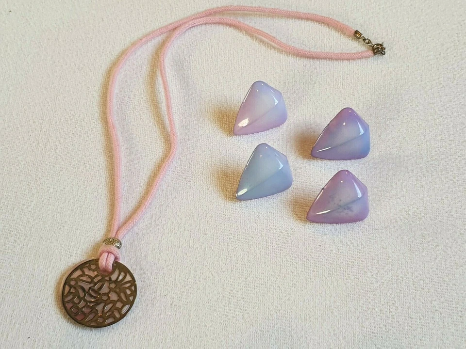 Modeschmuck Set - Kunststoff Ohrstecker blau - lila + Halskette - Urlaub