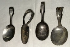 Four (4)  Vintage BABY SPOONS w/ Curved Handle Silver Plate