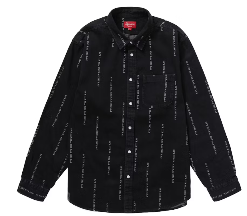 トップス Supreme Denim Shirt Black Stripe Large Supreme Logo Stripe Jacquard Denim Shirt - M size, Black + Supreme