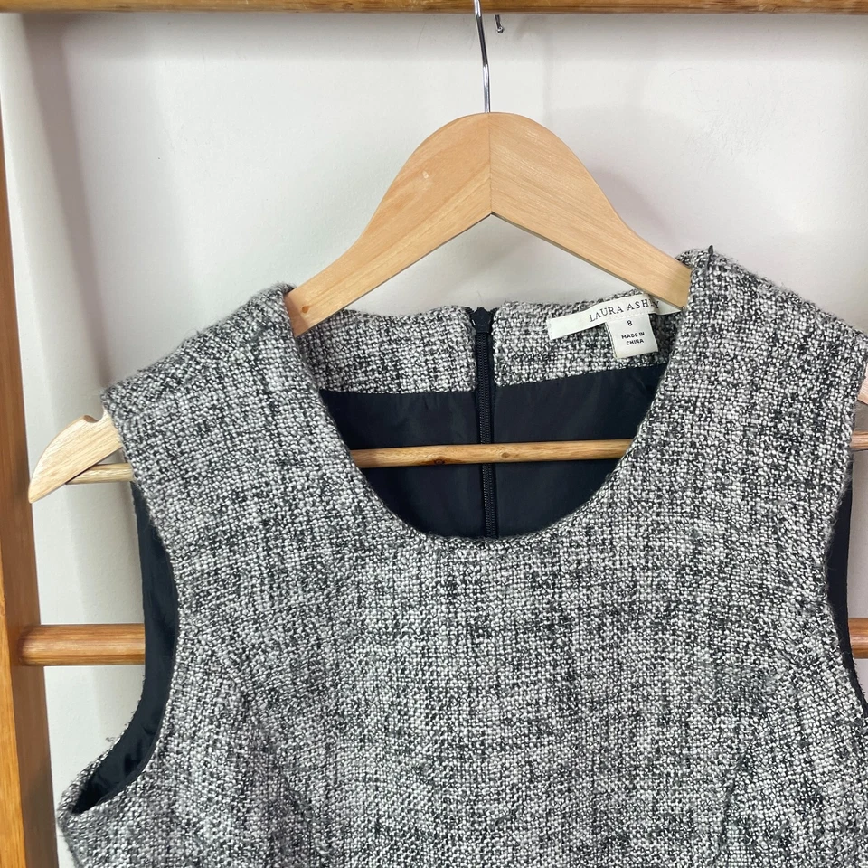 Vestido Vaina Laure Ashley Para Mujer 8 Gris Mezcla Lana Sin Mangas Hasta la Rodilla Forrado Foto 4 de 4